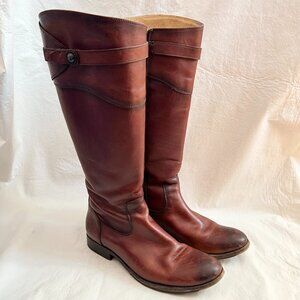 Frye boots Molly Button Tall brown leather zip up wide calf US womens 9 ext